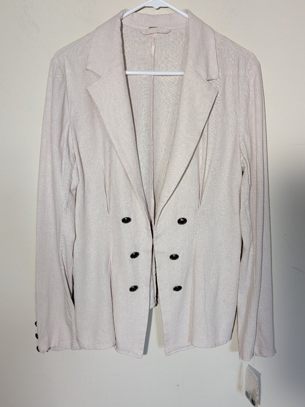 Free People Linen Blend Double Breasted Long Sleeves Blazer Size M Neutral Cream